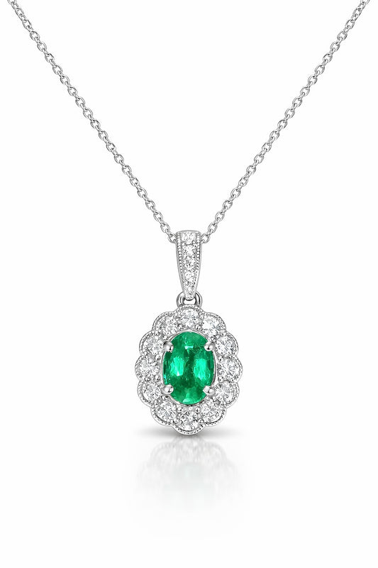 14K White Gold Emerald and Diamond Pendant, 0.50 ct