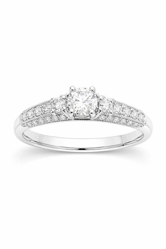 14K White Gold Diamond Engagement Ring, 0.61 ct Center