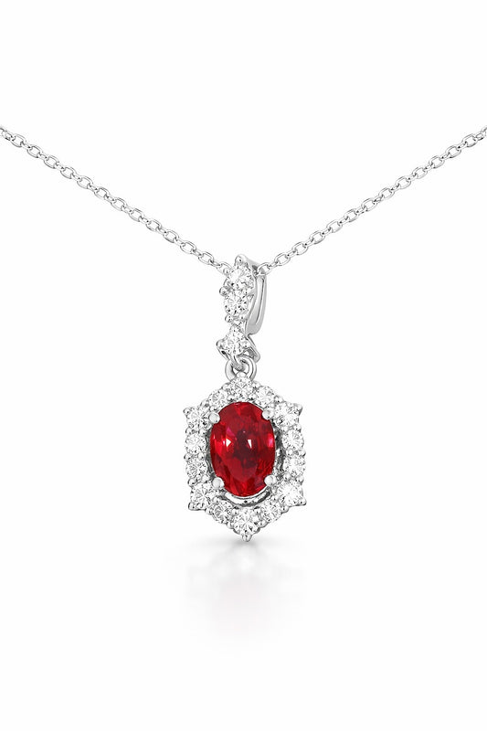 14K White Gold Ruby and Diamond Pendant, 0.65 ct