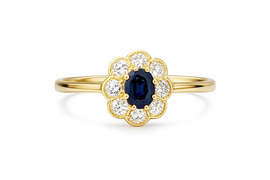 14K Yellow Gold Oval Sapphire and Diamond Halo Earrings, 0.33 ct