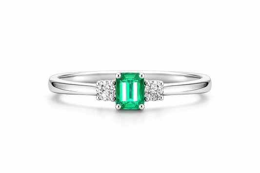 14K White Gold Emerald and Diamond Ring, 0.57 ct Emerald