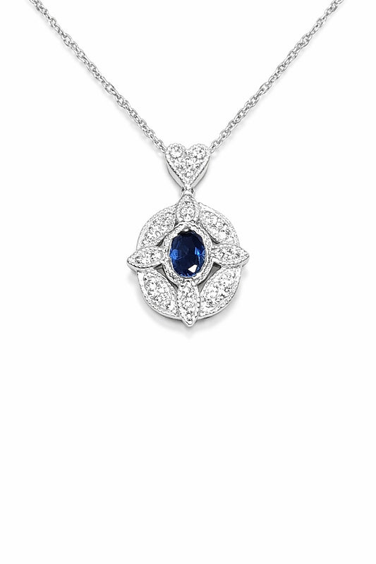 14K White Gold Sapphire and Diamond Pendant
