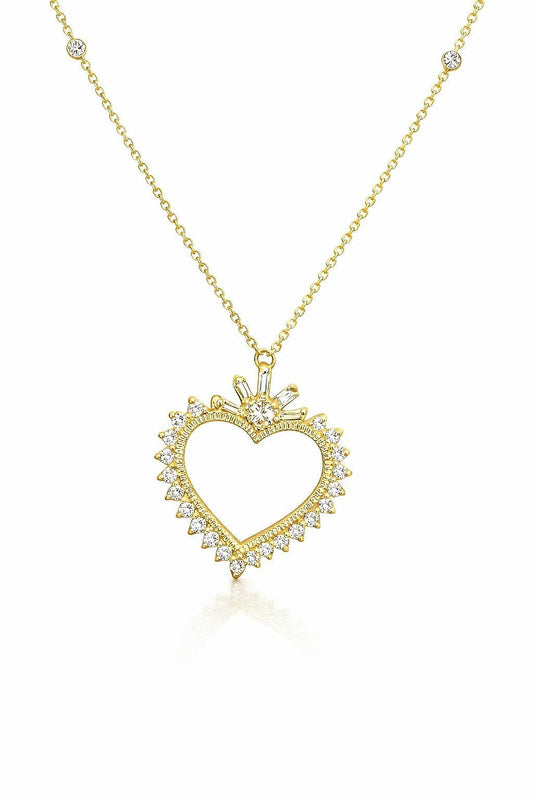 14K Yellow Gold Heart Diamond Station Necklace