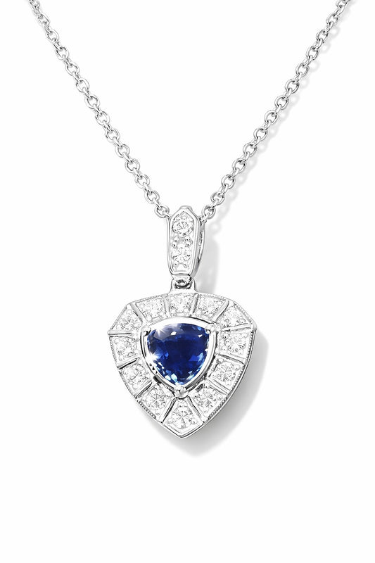 14K White Gold Sapphire and Round Diamond Pendant, 1.00 ct Sapphire