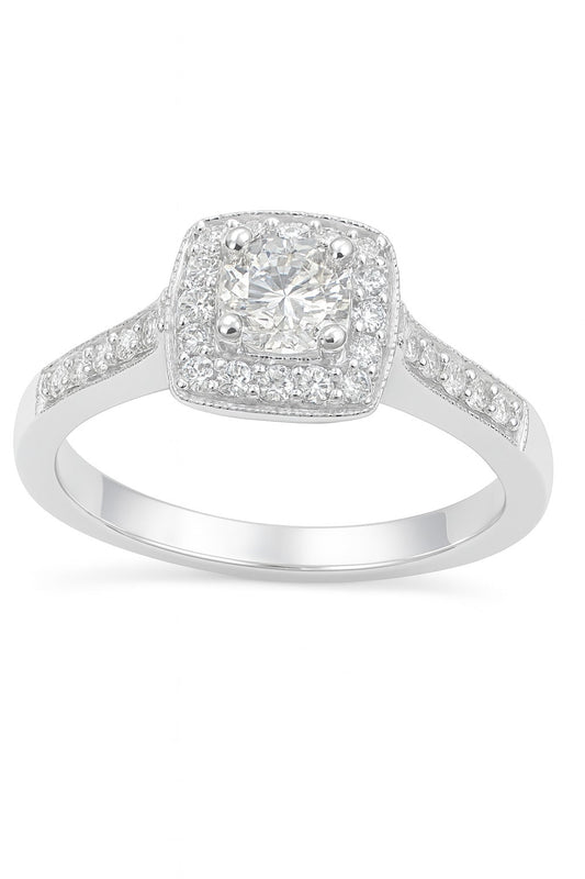 14K White Gold Diamond Engagement Ring, 0.50 ct