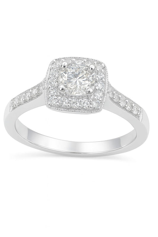 14K White Gold Diamond Engagement Ring, 0.50 ct