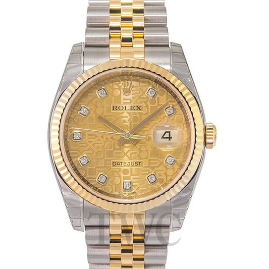 Rolex Datejust 36 Stainless Steel & Yellow Gold Champagne Diamond Dial Watch 116233