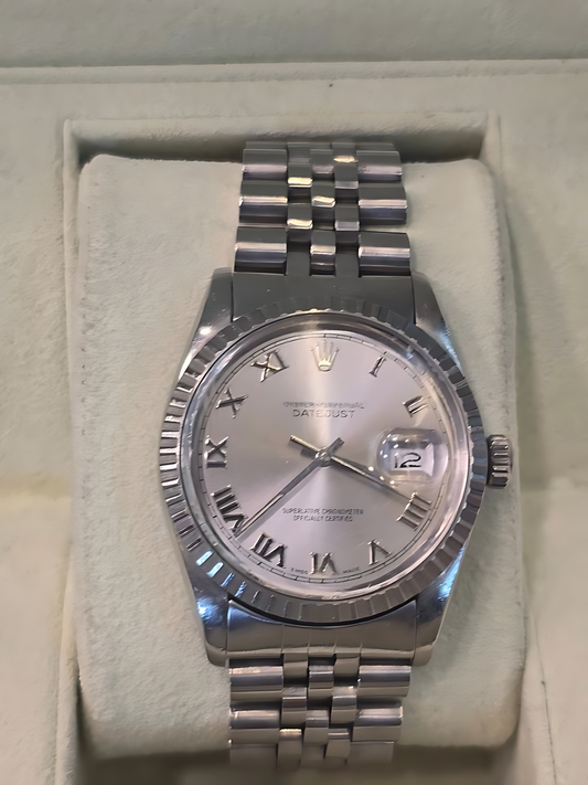 Rolex Oyster Perpetual Datejust 36mm Stainless Steel White Gold Fluted Bezel Watch 16030