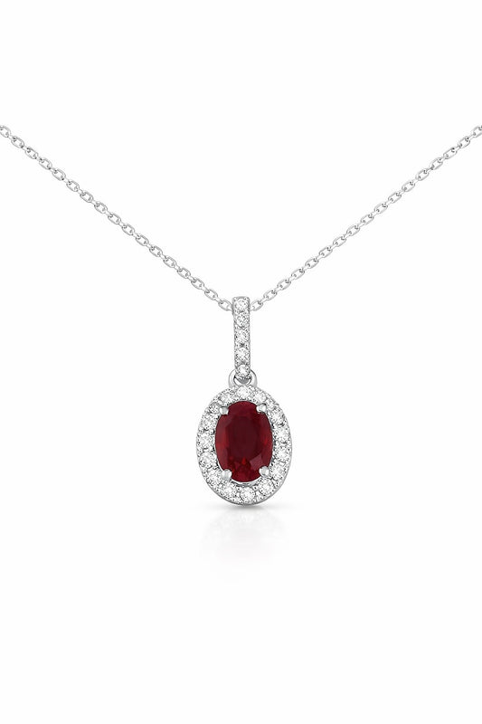14K White Gold Ruby and Diamond Pendant, 0.62 ct Ruby