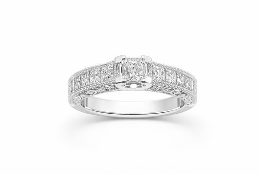 14K White Gold Princess-Cut Diamond Cluster Ring, 0.50 ct