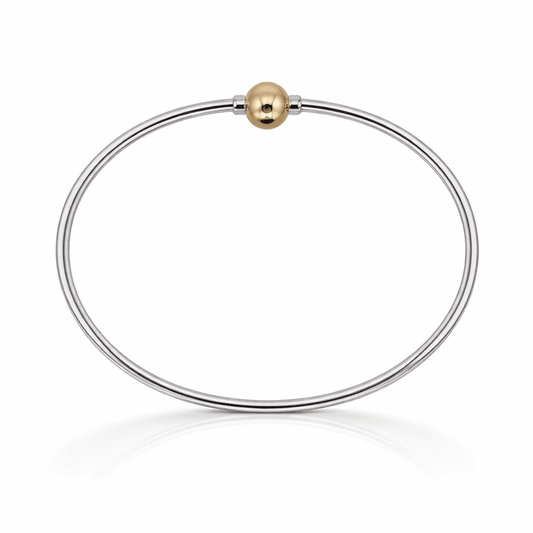 Cape Cod Style Bracelet – Sterling Silver; 14K Gold Ball Bangle