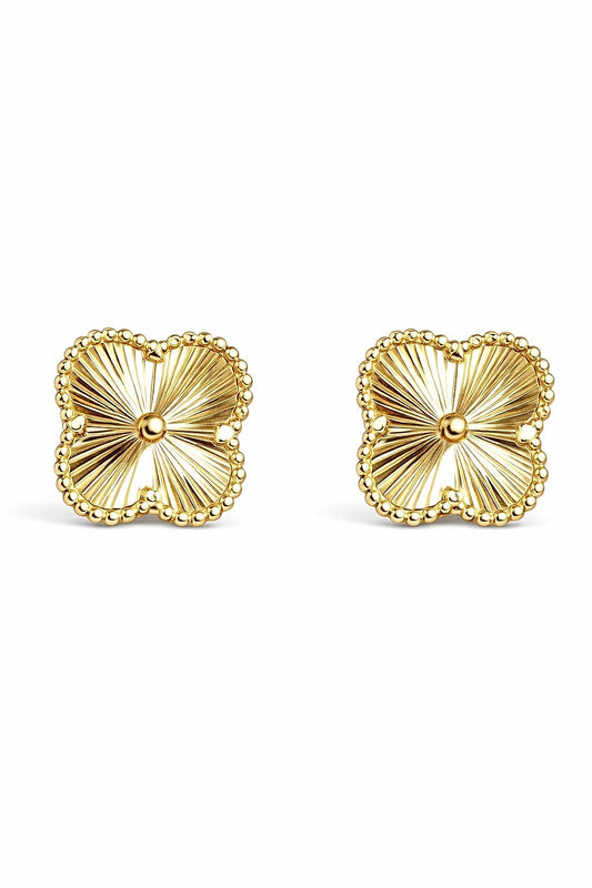 14K Yellow Gold Diamond-Cut Clover J-Hoop Earrings