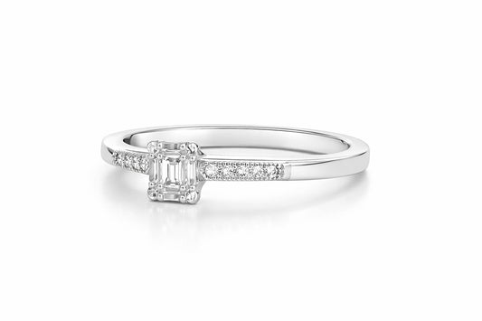 18K White Gold Diamond Cluster Engagement Ring, 0.27 ct