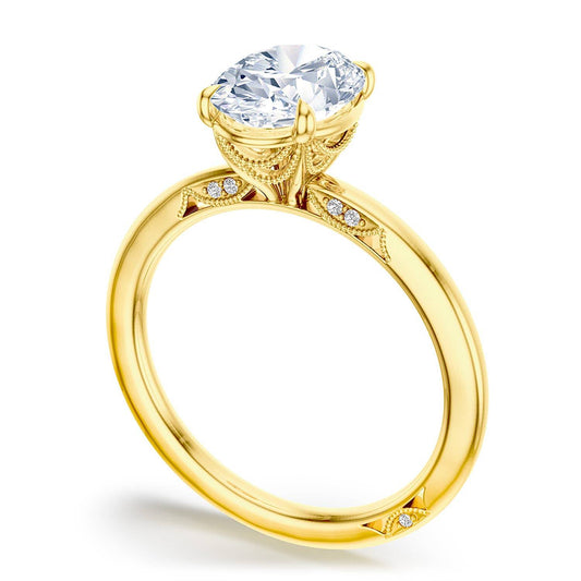 18K Yellow Gold Tacori Oval Diamond Semi-Mount Ring, 0.03 ct