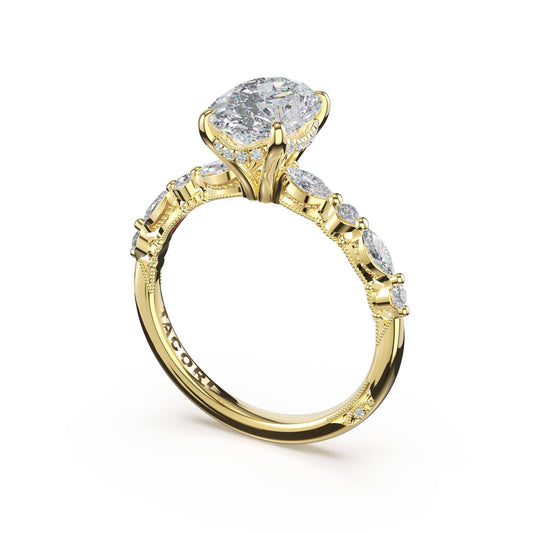 Tacori 18K Yellow Gold Diamond Semi-Mount for 10x7.5mm Oval, 0.42 ct
