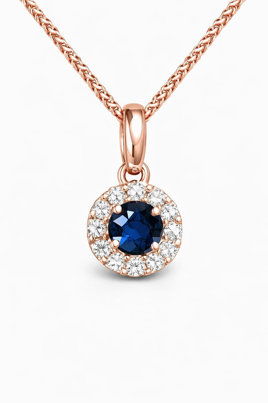 14K Rose Gold Sapphire and Diamond Pendant, 0.43 ct