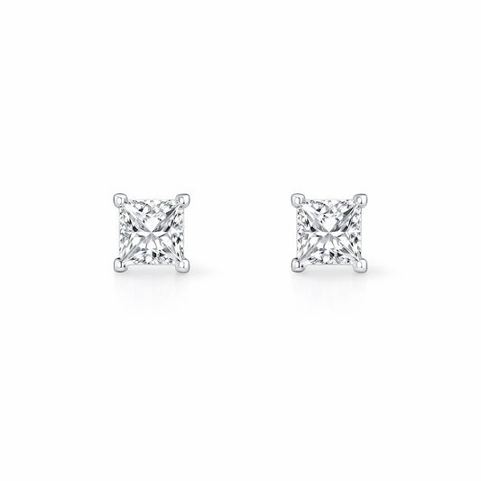 14K White Gold Princess Cut Diamond Stud Earrings, 3/4 ct