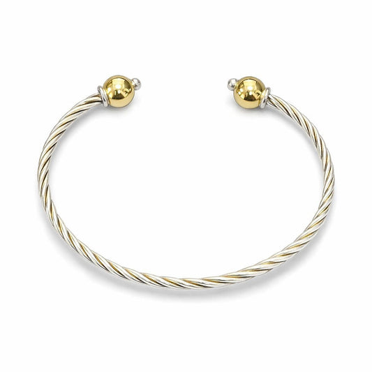 Twisted Cape Cod Style Cuff Bracelet; 14kt Gold Balls, Sterling Silver Base