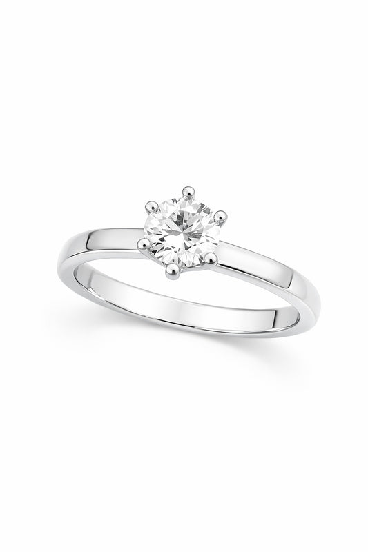 14K White Gold Round Diamond Solitaire Ring, 0.71 ct