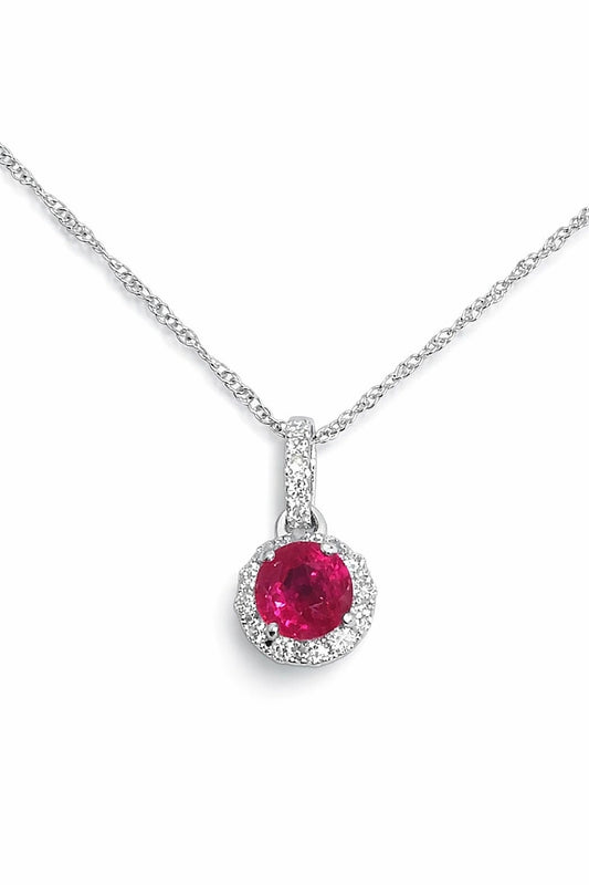 14K White Gold Ruby and Diamond Pendant, 0.64 ct