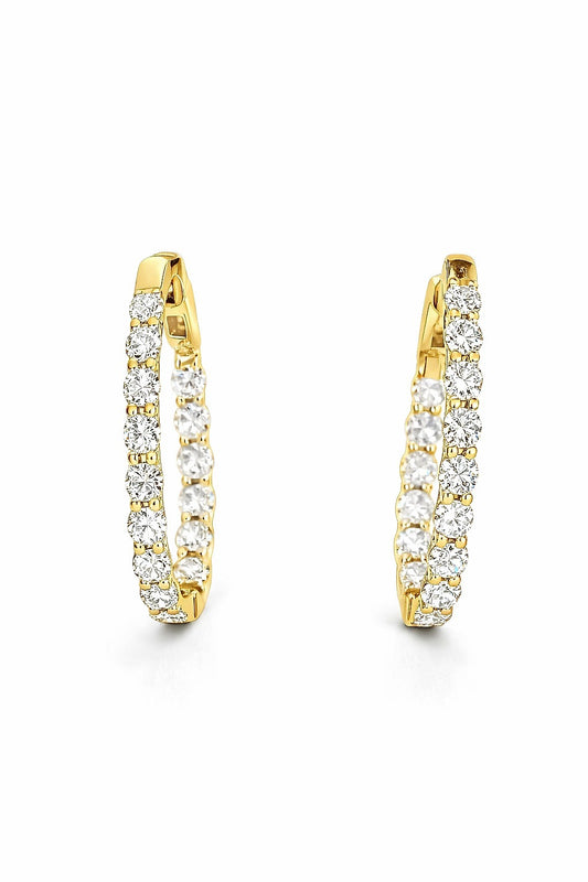 Yellow Gold Diamond Oval Inside-Out Hoop Earrings, 1.93 ct