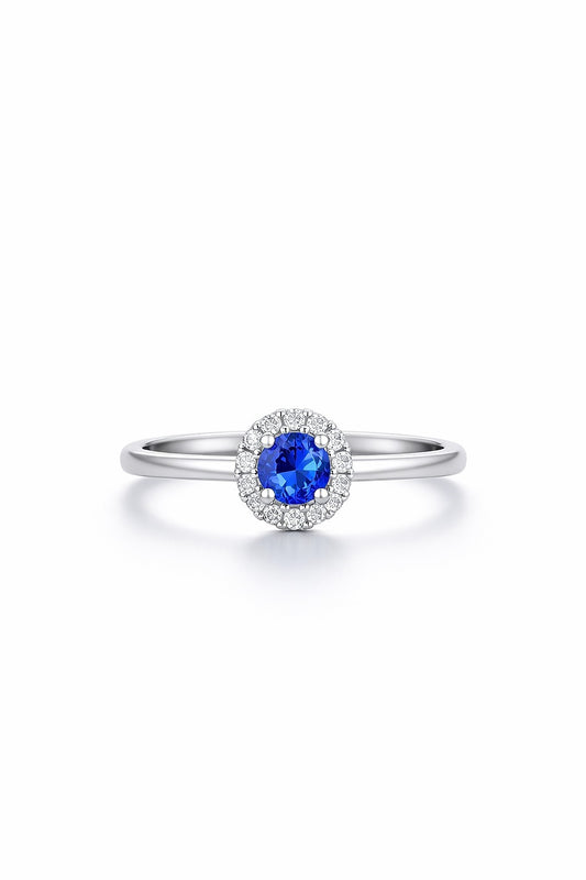 14K White Gold Sapphire and Round Diamond Ring, 0.20 ct Sapphire