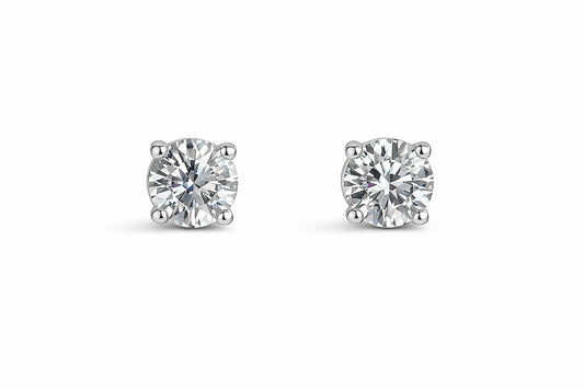 14K White Gold Round Diamond Stud Earrings, 1.41 ct