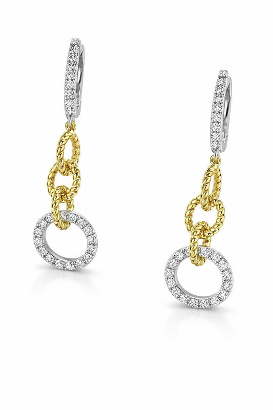 14K Two-Tone Gold Round Diamond Drop Earrings, 0.89 ct