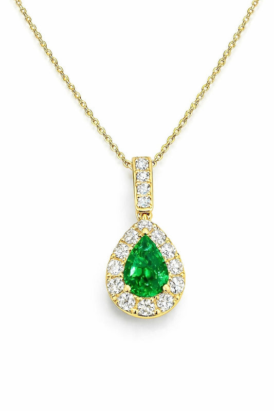 14K Gold Emerald and Diamond Pendant, 0.76 ct