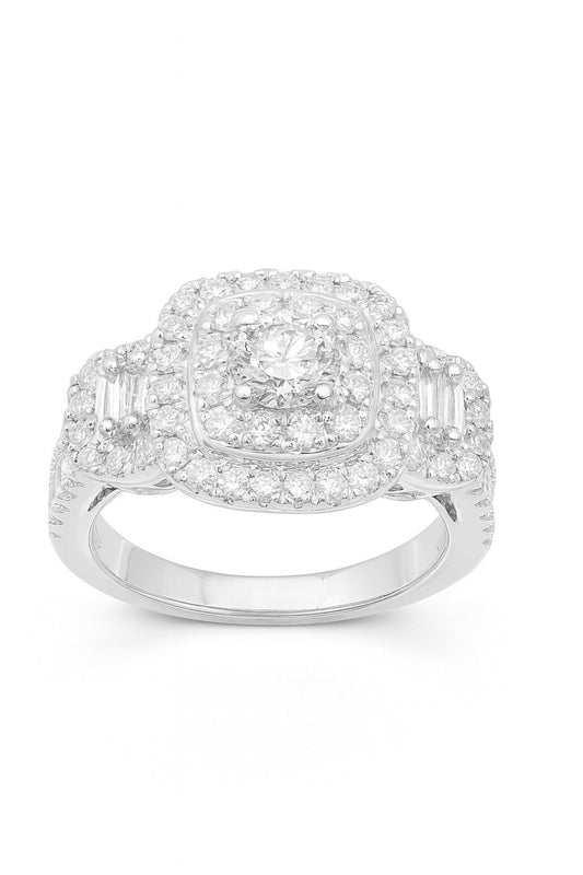 14K White Gold Diamond Cluster Ring, 1.00 ct