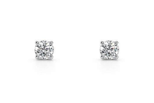 14K White Gold Round Diamond Stud Earrings, 1.04 ct