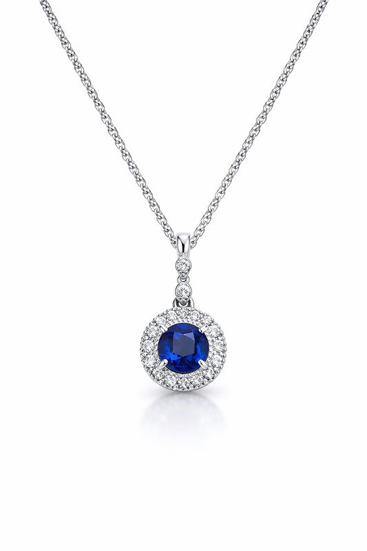 14K White Gold Sapphire and Diamond Pendant, 0.53 ct Sapphire