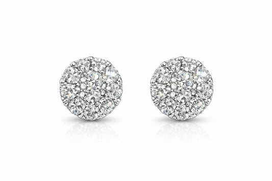 18K White Gold Diamond Cluster Stud Earrings, 2.00 ct