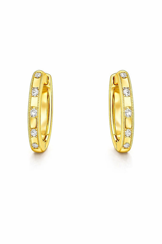 14K Yellow Gold Round Diamond Hinged Oval Earrings, 0.15 ct