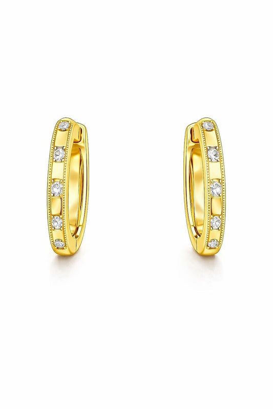 14K Yellow Gold Round Diamond Hinged Oval Earrings, 0.15 ct