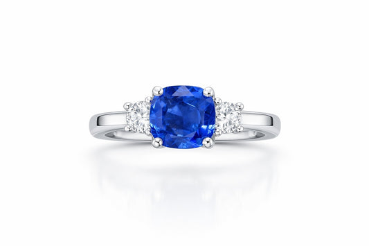 18K White Gold Cushion Sapphire and Diamond Ring, 2.60 ct