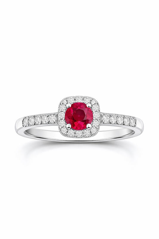 14K White Gold Ruby and Diamond Ring, 0.27 ctw Diamonds