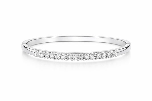 14K White Gold Round Diamond Bangle Bracelet, 1.04 ct