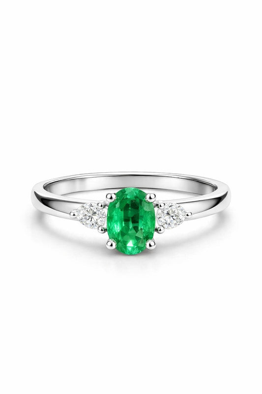 18K White Gold Oval Emerald and Diamond Ring, 0.90 ct