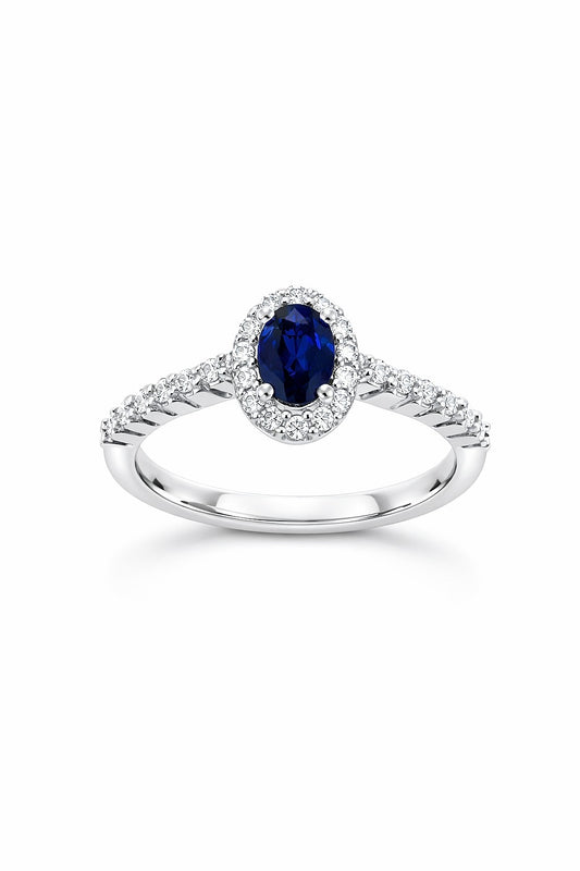 14K White Gold Oval Sapphire and Diamond Ring, 0.84 ct