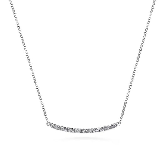 14K White Gold Diamond Pave Curved Bar Necklace