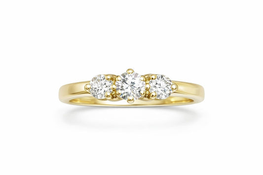 14K Yellow Gold Diamond Three-Stone Engagement Ring, 0.75 ctw