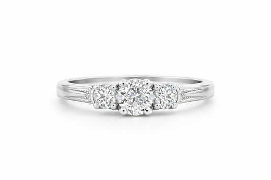 Platinum Round Diamond Three-Stone Engagement Ring, 0.80 ct