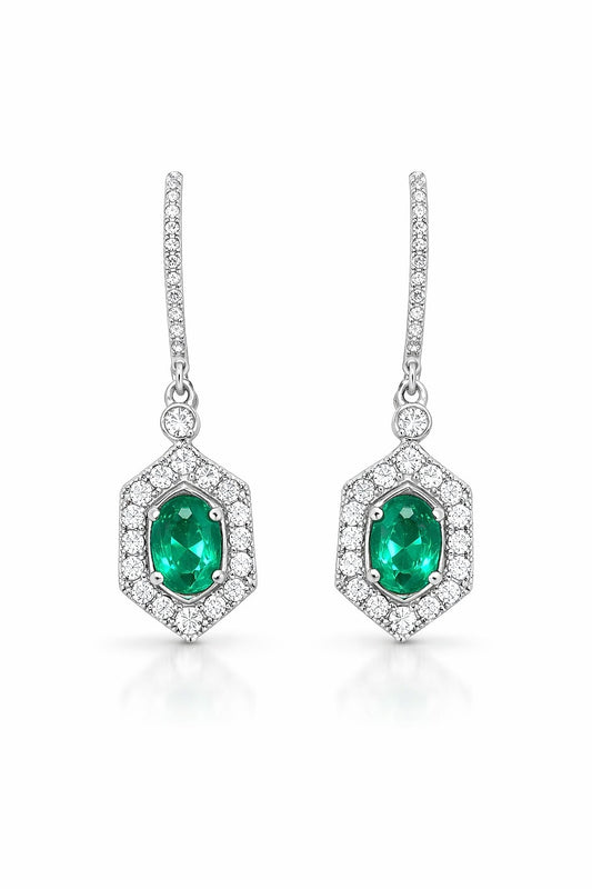 14K Two-Tone Gold Emerald and Diamond Earrings, 0.94 ct