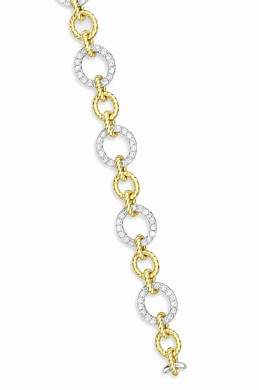 14K Two-Tone Gold Round Diamond Link Bracelet, 2.78 ct