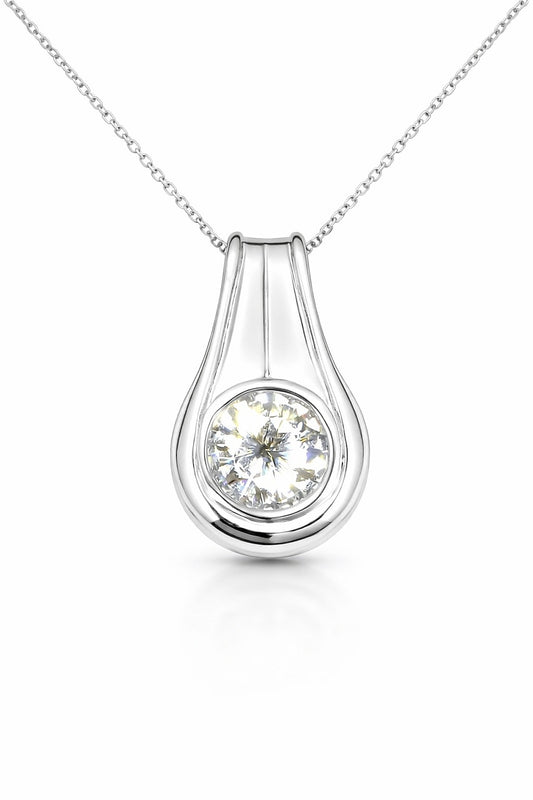 14K White Gold Round Moissanite Pendant, 2.19 ct
