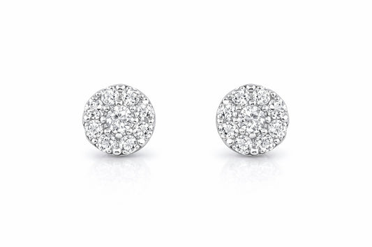 18K White Gold Diamond Cluster Earrings, 0.75 ct