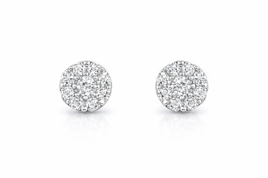 18K White Gold Diamond Cluster Earrings, 0.75 ct