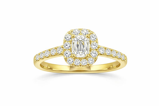 18K Yellow Gold Emerald-Cut Diamond Ring, 0.50 ct Center