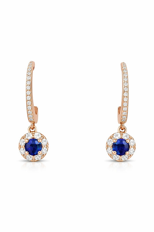 14K Rose Gold Sapphire and Diamond Drop Earrings, 0.61 ct